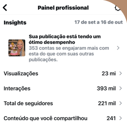 Print de engajamento do Instagram da Wal